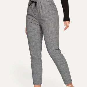 Drawstring plaid ankle pants